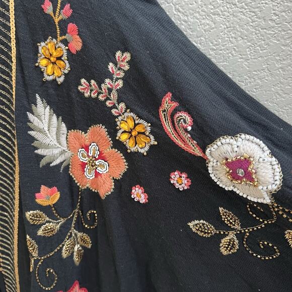 Johnny Was NWT Biya Short Kimono Open Black Beaded Sequin Boho Sz S Oversized - Picture 3 of 8